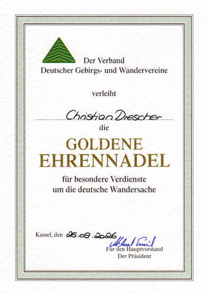 DWV-Urkunde Goldene Ehrennadel