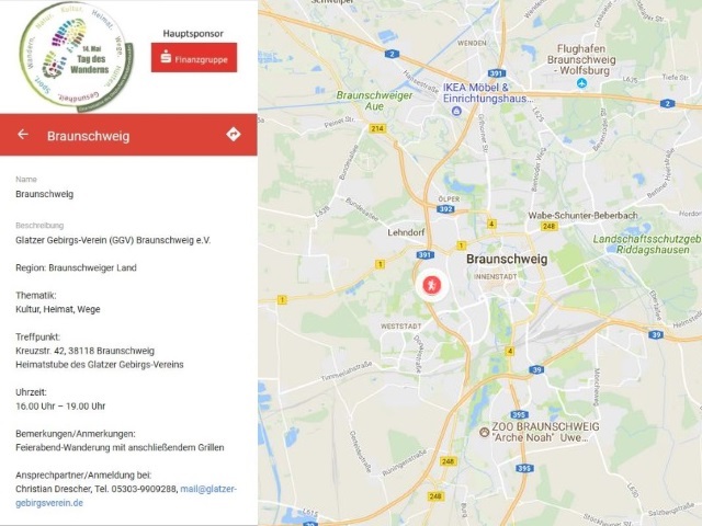 Tag des Wanderns in Braunschweig bei GoogleMaps